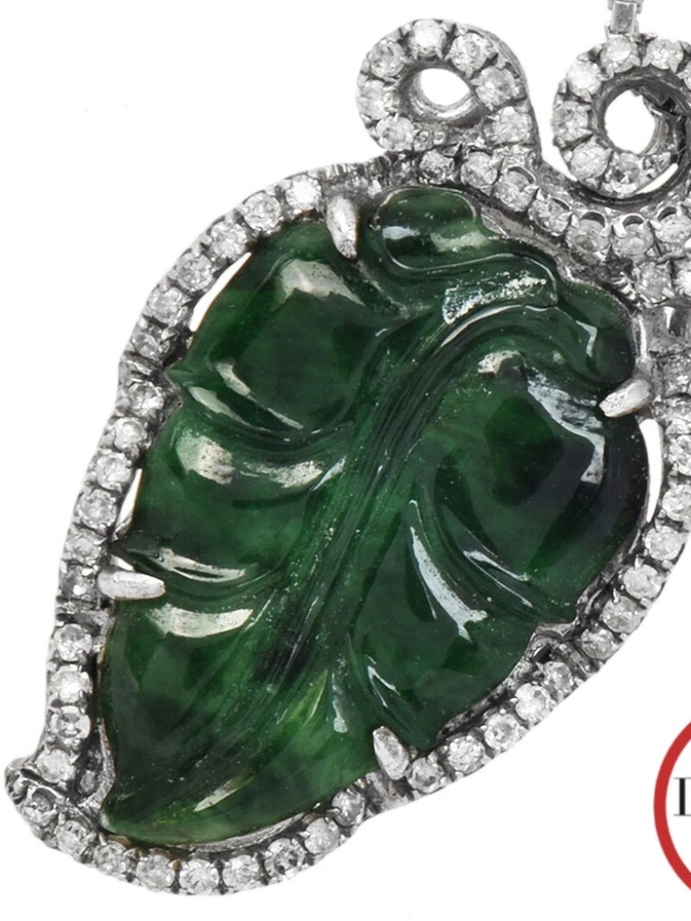18K Gold, Diamond With A Grade A Leaf Shape Jade / Jadeite Pendant